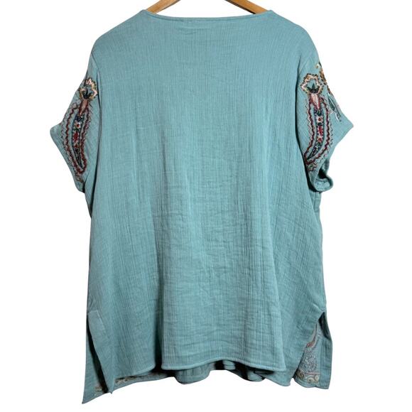 Soft Surroundings Belcaro Embroidered Tunic Petite XL Boho Top Teal - Picture 2 of 6